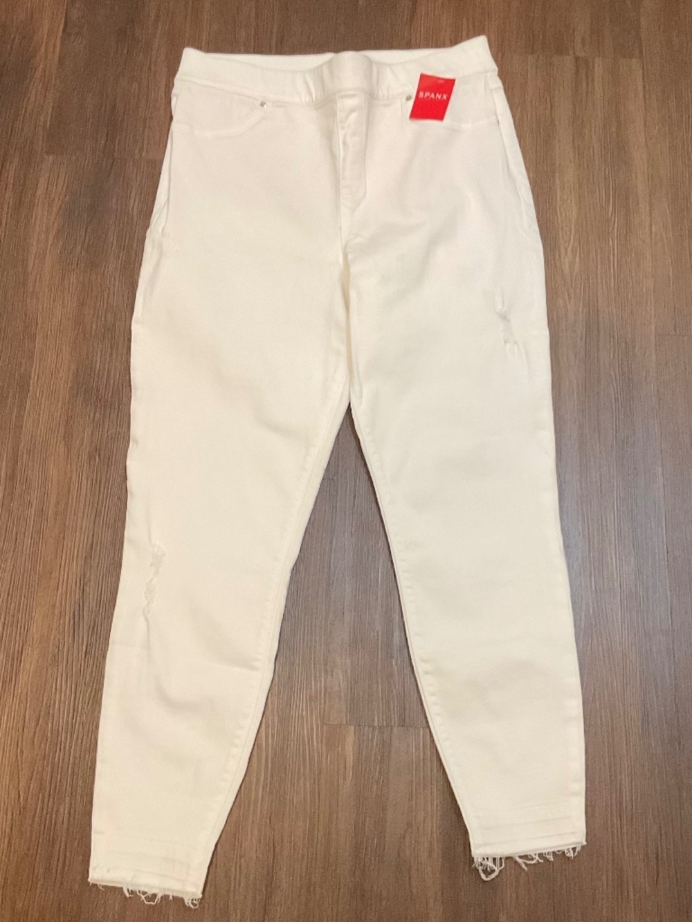 Spanx xL Distressed Skinny Jeans in white frayed hem